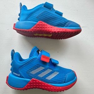 Adidas blue and red LEGO toddler shoes